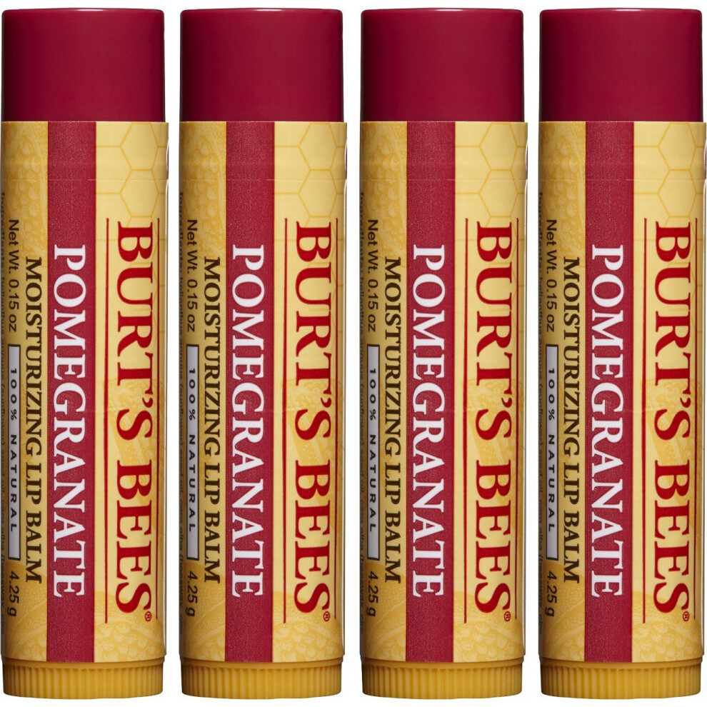 Burt's Bees 100% Natural Moisturizing Lip Balm, Pomegranate with Beeswax and Fruit Extracts, 0.15 ounce, 4 Tubes