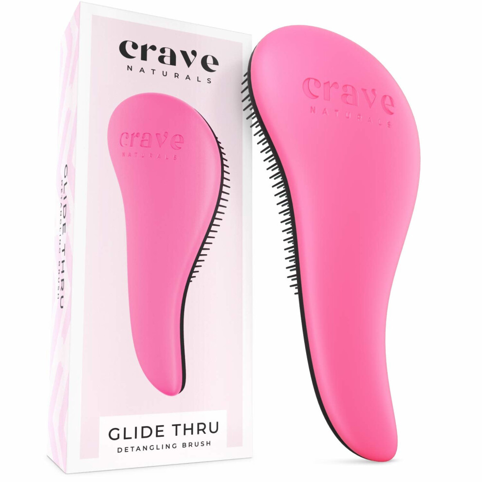 Crave Naturals Glide Thru Detangling Brush for Adults & Kids Hair - Detangler Comb & Hair Brush for Natural, Curly, Straight, Wet or Dry Hair (PINK)