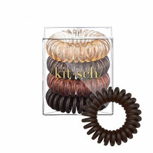 Kitsch Spiral Hair Ties, Coil Hair Ties, Phone Cord Hair Ties, Hair Coils - 4 Pcs, Brunette