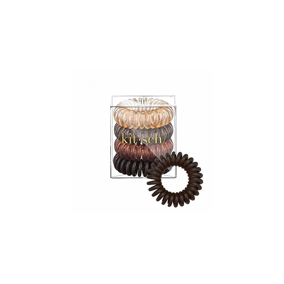 Kitsch Spiral Hair Ties, Coil Hair Ties, Phone Cord Hair Ties, Hair Coils - 4 Pcs, Brunette