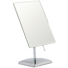 Premium Rectangular Vanity Table Mirror with Stand, Frameless Beveled Design, Non-Magnifying 9.8" x 7" Viewing Surface, Chrome Finish