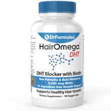 DrFormulas DHT Blocker for Men and Women | HairOmega Advanced Hair Growth Supplements with Biotin 5000 mcg | Hair Loss Vitamins Pills, 45 Day Supply