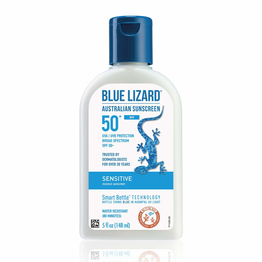 Blue Lizard Sensitive Mineral Sunscreen - No Chemical Actives - SPF 50+ UVA/UVB Protection, 5 Ounce Bottle