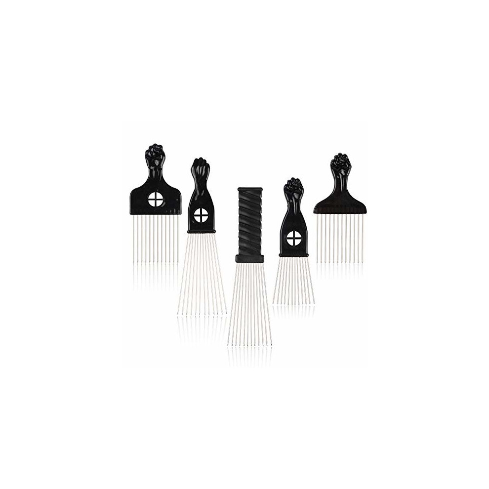 Folansy 5 Pcs Afro Comb Metal African American Pick Comb Hairdressing Styling Tool Hair Pick For Hair Styling