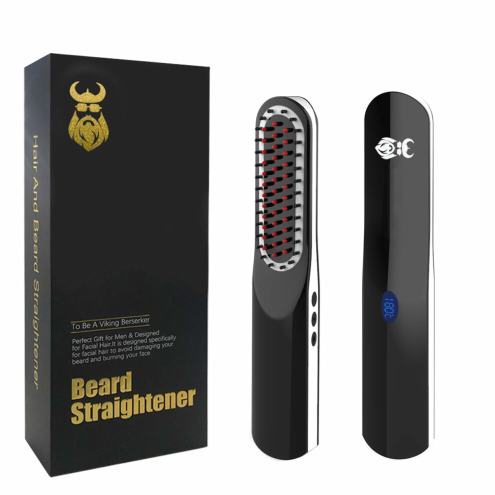 Beard Straightener, Beard Straightening Comb with Cordless/Mini Sized/Auto Shut Off for Traveling, Home, Dating