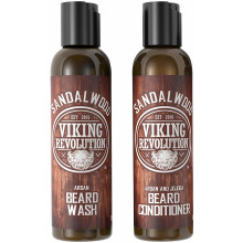 Set di lavaggio e balsamo per barba Viking Revolution con oli di argan e jojoba - Ammorbidisce e rinforza - Profumo naturale di sandalo - Shampoo