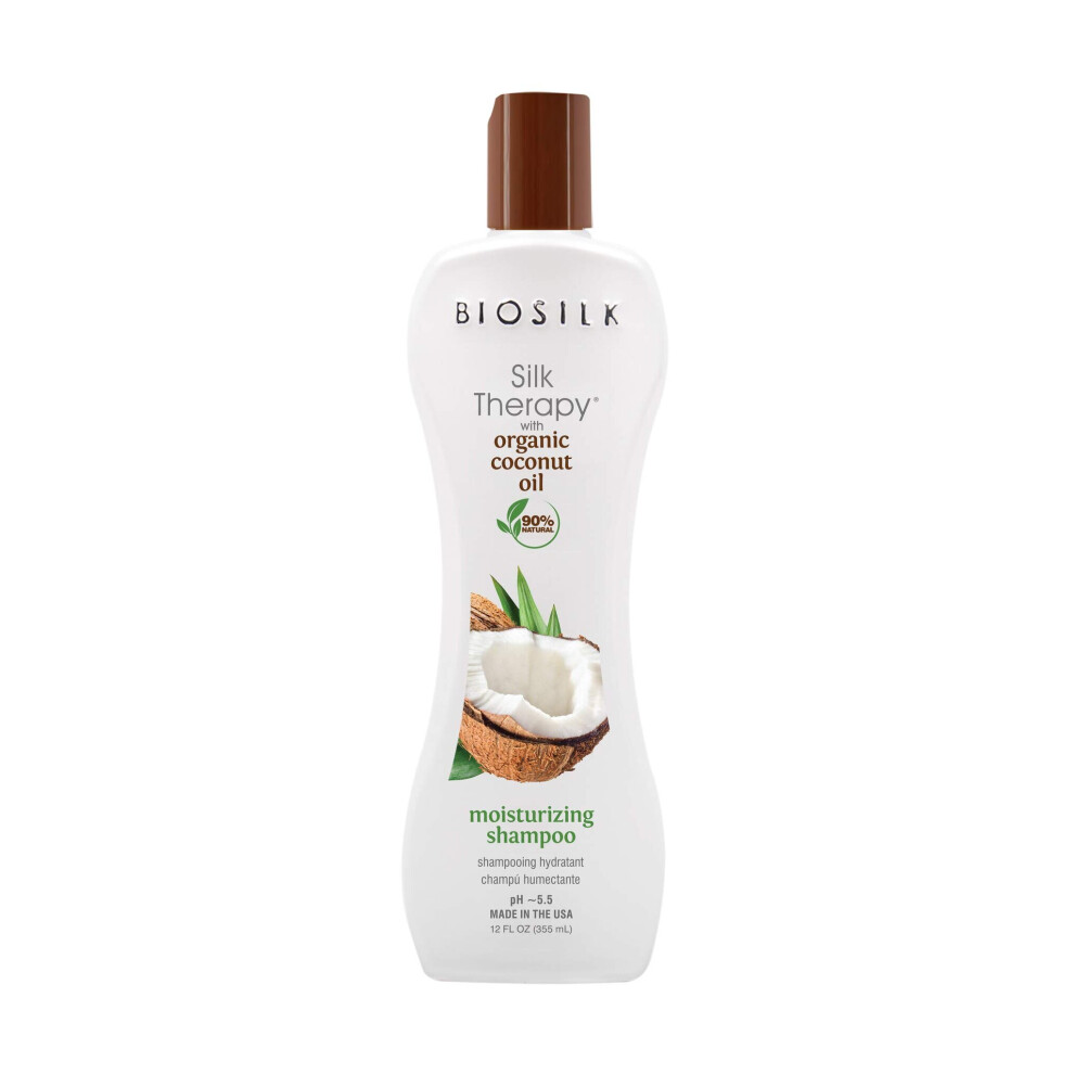 BioSilk Silk Therapy Coconut Oil Moisturizing Shampoo - 90% Natural, Sulfate, Paraben and Gluten Free - Multiple Sizes