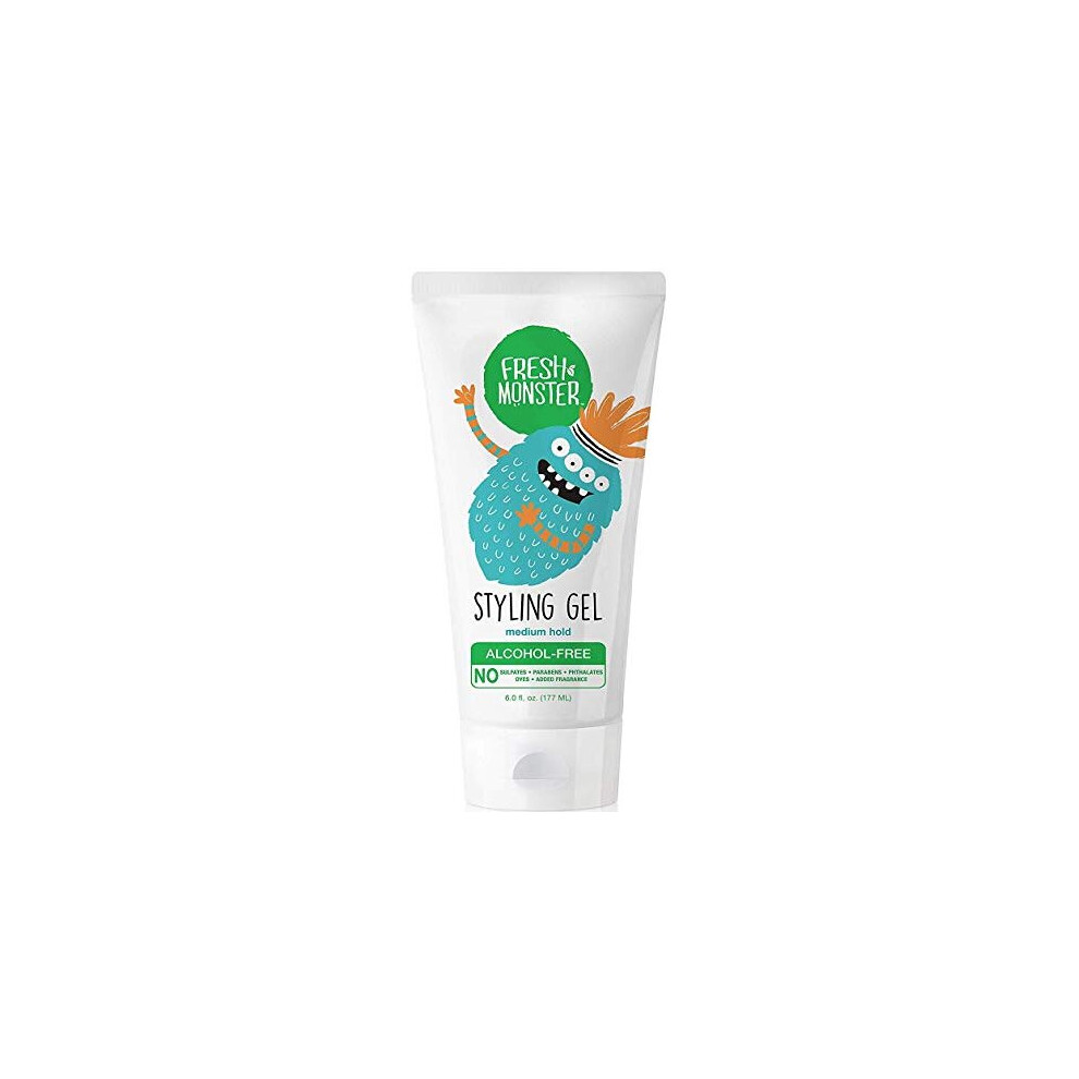 Fresh Monster Kids Hair Styling Gel Medium Hold Alcohol-Free Natural Hair Gel For Kids & Toddlers (6Oz.)
