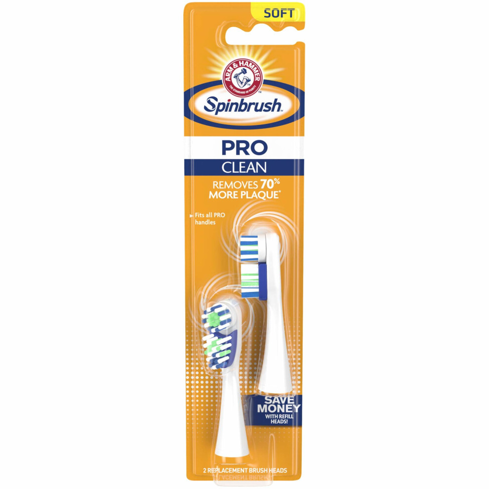 Arm & Hammer Spinbrush PRO Series Clean Replacement Brush Heads, Soft, 2 Count