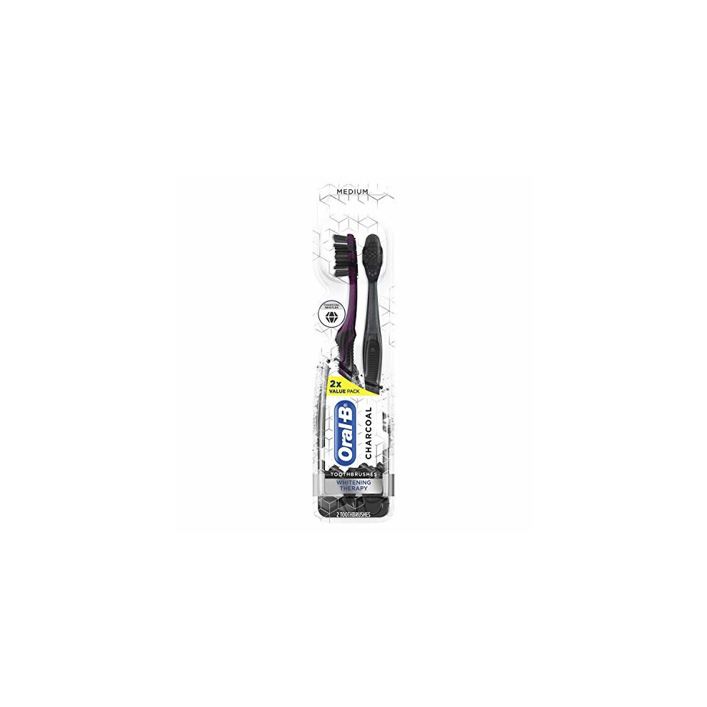 Oral-B Charcoal Toothbrush Whitening Therapy, Medium 2Ct
