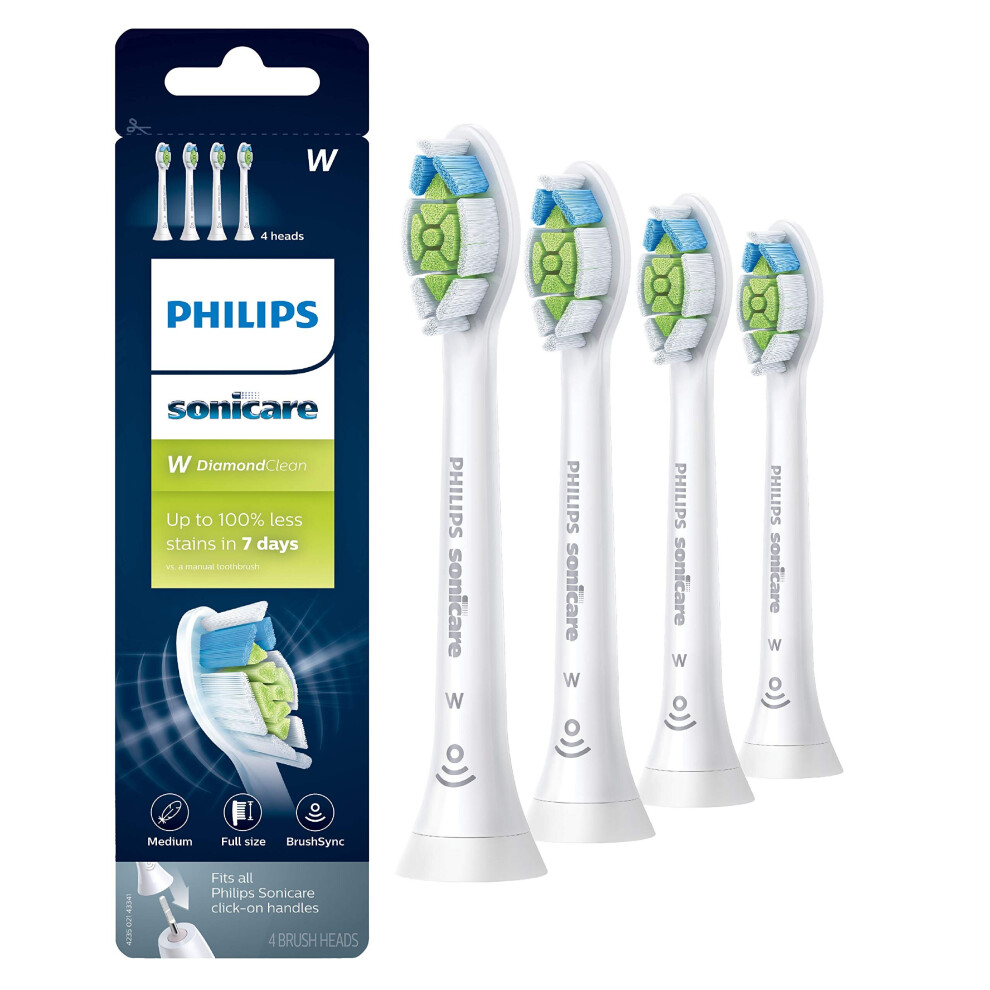 Philips Sonicare HX6064/65 Genuine DiamondClean replacement toothbrush heads, BrushSync technology, White 4-pk