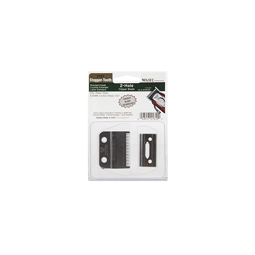 Wahl Professional Stagger-Tooth 2-Hole Clipper Blade #2161 - For the 5 Star Series Cordless Magic Clip - Includes Oil and Screws