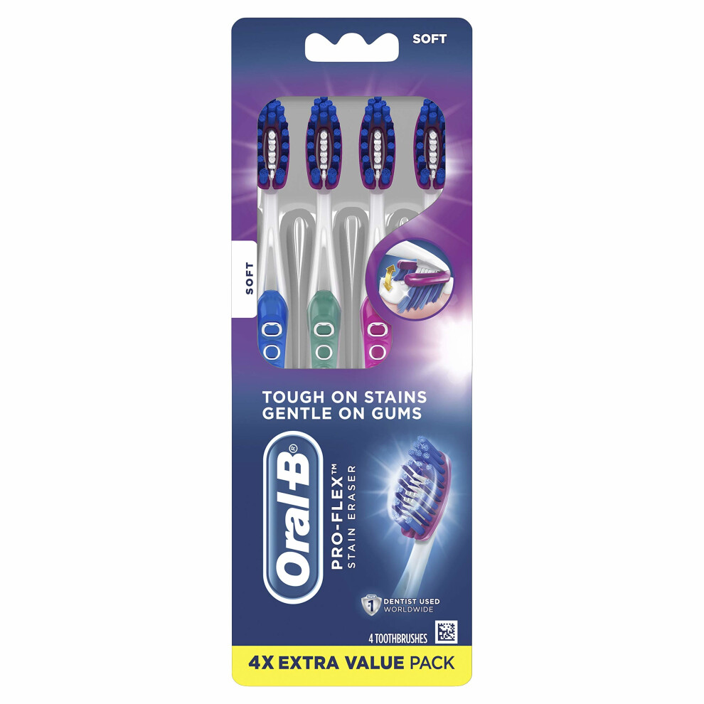 Oral-B 3D White Luxe Pro-Flex Manual Soft Toothbrush, 4 Count