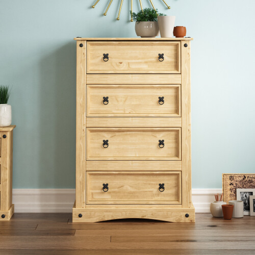 Home Discount Corona 4 Drawer Chest Bedroom Storage Rustic Pine 1