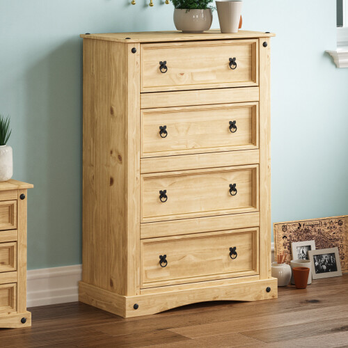 Home Discount Corona 4 Drawer Chest Bedroom Storage Rustic Pine