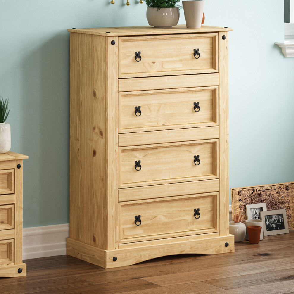 Corona 4 Drawer Chest Bedroom Storage Rustic Pine
