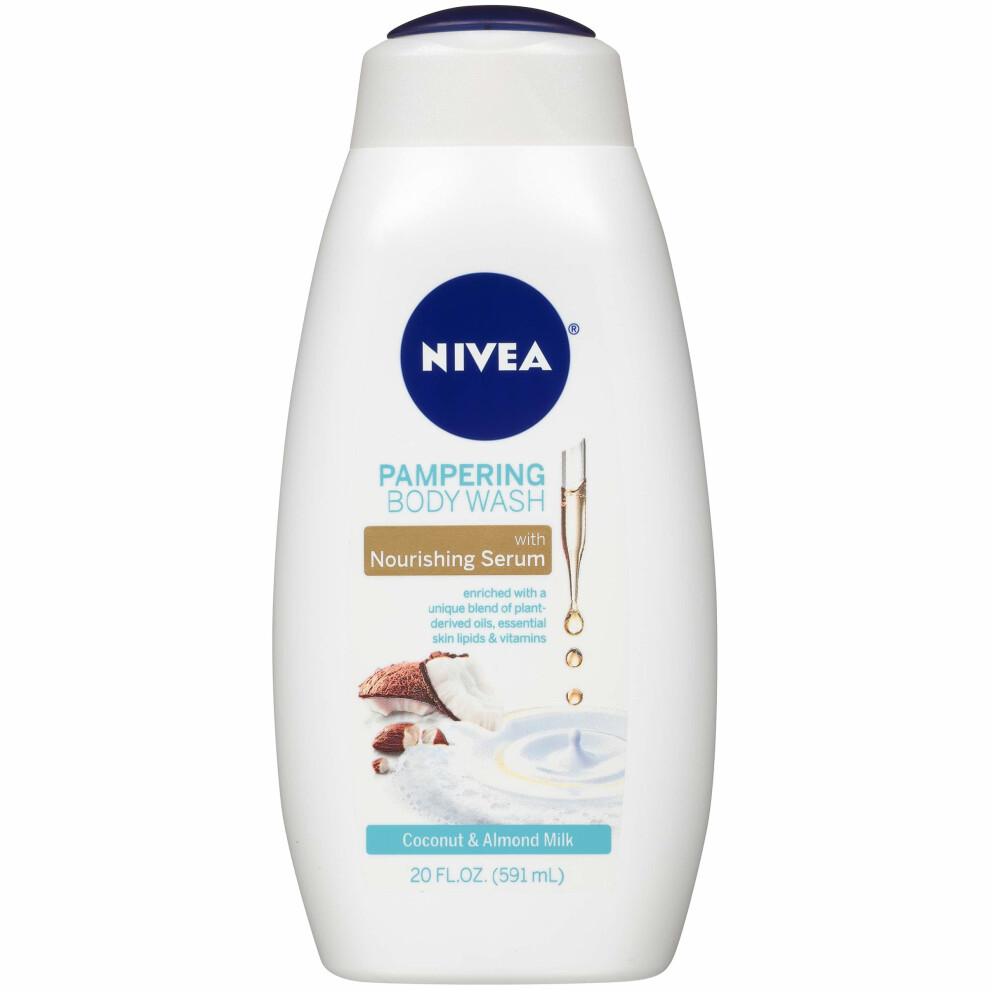 NIVEA Pampering Coconut and Almond Milk Body Wash - With Nourishing Serum - 20 Fl. Oz. Bottle