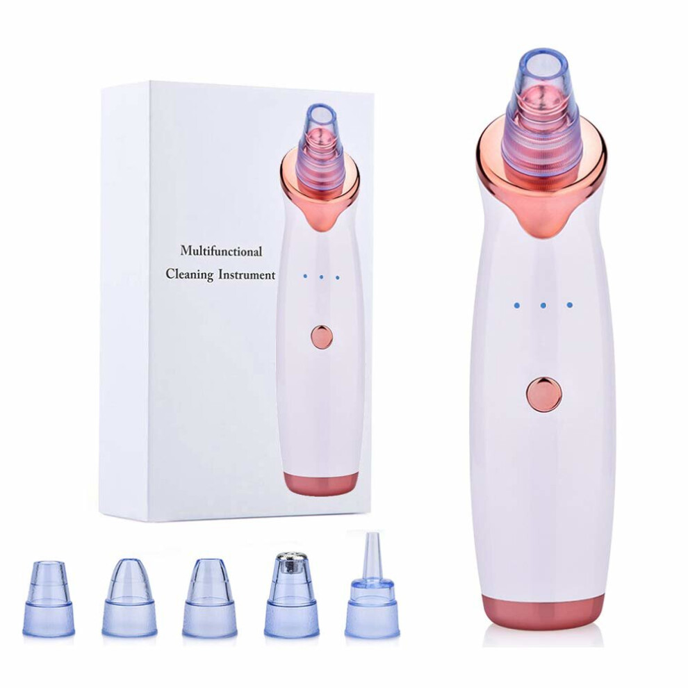 Blackhead Remover Pore Vacuum Extractor Pore Cleaner Electronic Comedone Remover Tools with 3 Suction Level / 5 Sucker Heads/USB Rechargeable