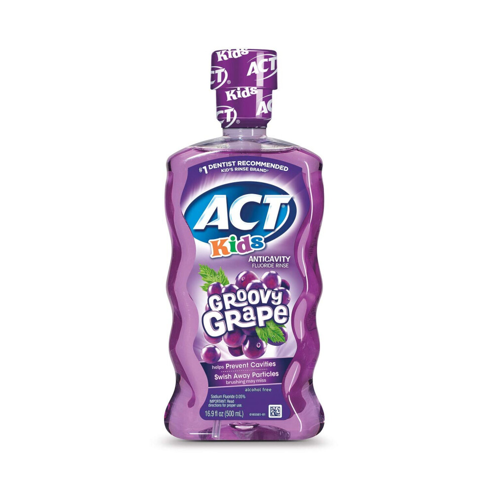 ACT Kids Anti-Cavity Fluoride Rinse Groovy Grape with Fluoride & Exact Dosage Meter, 16.9 Ounce