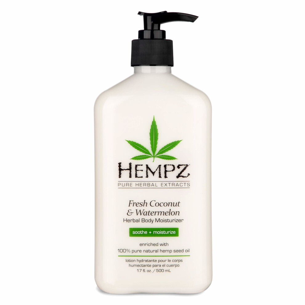 Hempz Natural Herbal Body Moisturizer: Fresh Coconut & Watermelon Moisturizing Skin Lotion, 17 Oz