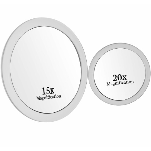 MIRRORVANA Set Specchi 20X e 15X con 3 Ventose - Specchio Compatto per Trucco - Dimensioni: 6" e 4"