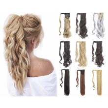 Felendy 18" 24" Ponytail Extension Curly Straight Drawstring Hairpiece Wrap Around Long Hair Extension for Women (18inch-Curly, Ash Blonde-Curly)