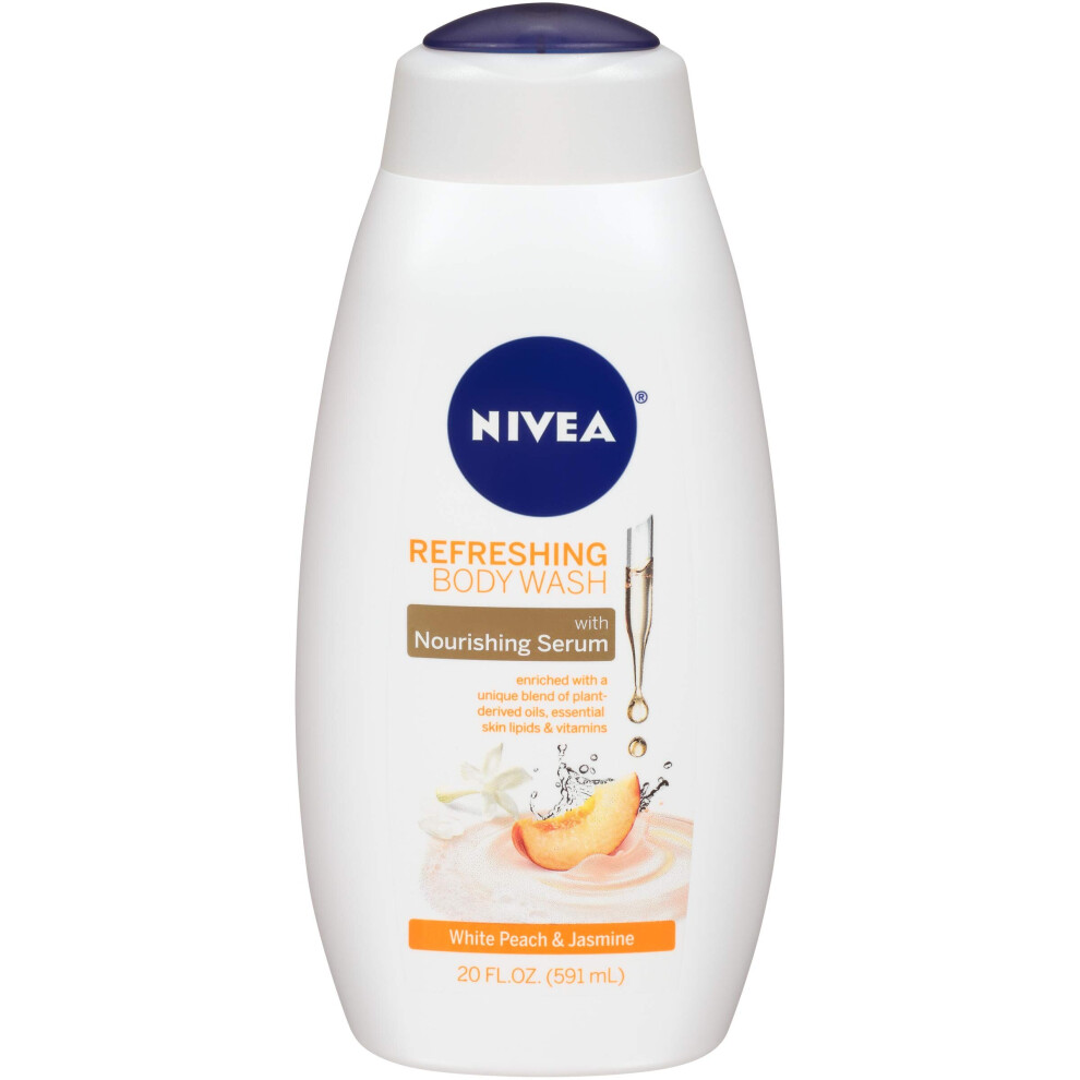 NIVEA Refreshing White Peach and Jasmine Body Wash with Nourishing Serum Scented Body Wash for Women Enriched with Provitamin B5 and Vitamin E
