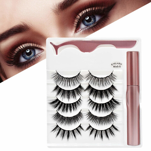 5 Pairs Reusable Magnetic Eyelashes and Eyeliner Kit, Upgraded 3D Magnetic Eyelashes Kit, Magnetic Eyelashes Set with Tweezers Inside, No Glue Needed