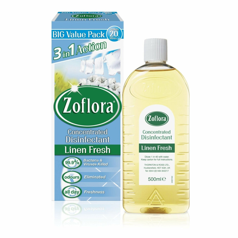 (LINEN FRESH , 500ML - Pack of 3) Zoflora 3 in 1 Antibacterial Disinfectant X3