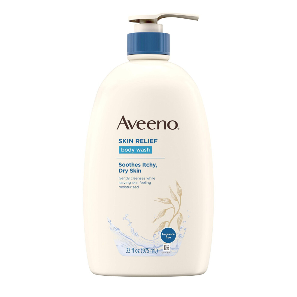 Aveeno Skin Relief Fragrance-Free Body Wash with Oat to Soothe Dry Itchy Skin, Gentle, Soap-Free & Dye-Free for Sensitive Skin, 33 fl. oz