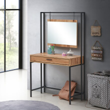 Zahra Urban Bedroom Dressing Vanity Makeup Table Mirror &amp; Drawer Wotan Oak