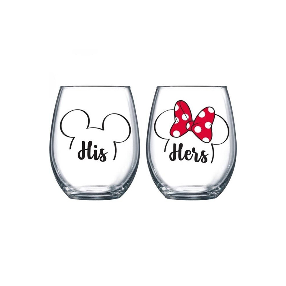 Mickey Mouse 804554 Mickey & Minnie His & Hers Stemless Wine Glass Set