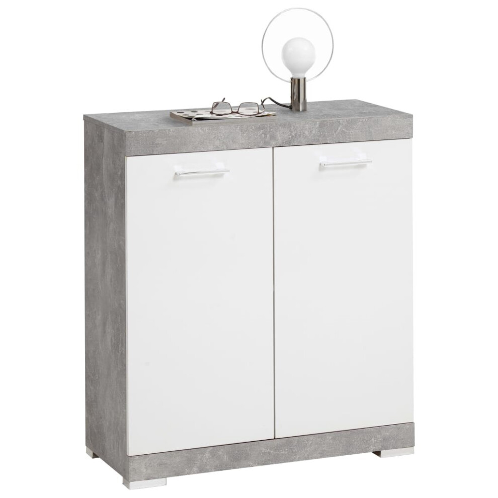 FMD Dresser with 2 Doors White and Concrete Storage Sideboard Cabinet Locker