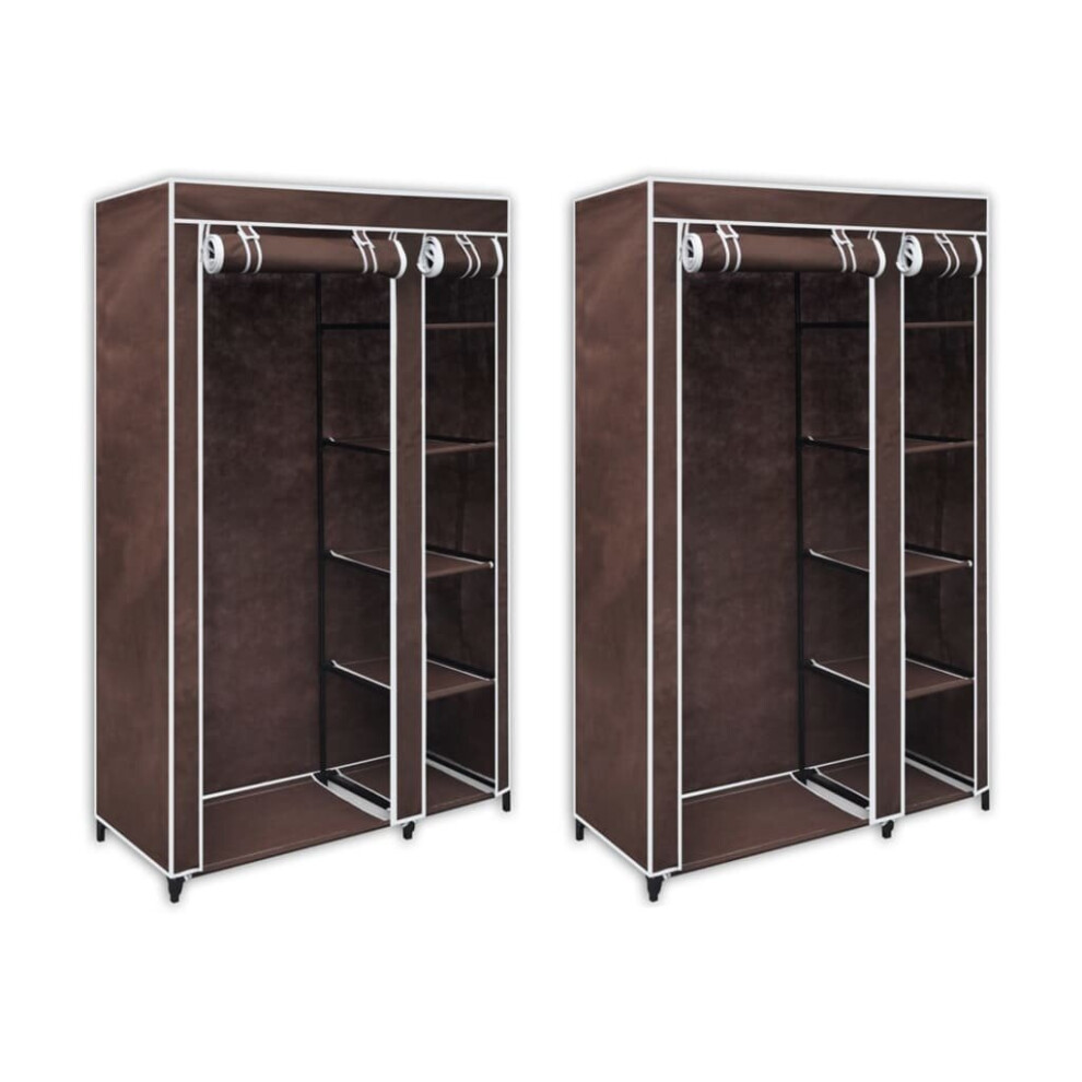 vidaXL 2x Fabric Wardrobes Brown Folding Clothes Storage Organiser Cabinet