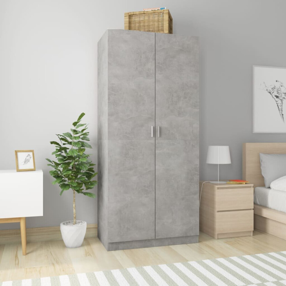 vidaXL Wardrobe Concrete Grey Chipboard Clothing Cabinet Shelf Orangiser Rack