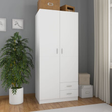 vidaXL Wardrobe with 2 Drawers White Engineered Wood Clothing Shelf Organiser