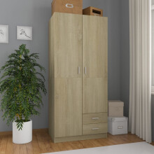 vidaXL Wardrobe with 2 Drawers Sonoma Oak Chipboard Clothing Cabinet Organiser