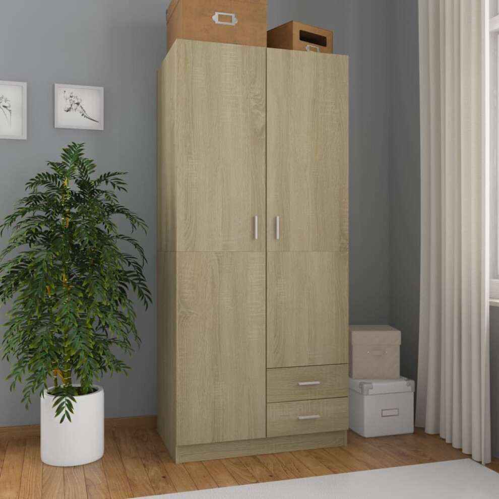 Vidaxl Wardrobe With 2 Drawers Sonoma Oak Chipboard Clothing Cabinet Organiser