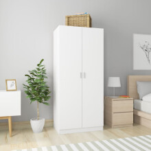 vidaXL Wardrobe White Engineered Wood Clothing Shelf Hanger Storage Organiser