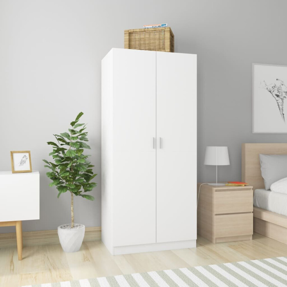 Vidaxl Wardrobe Engineered Wood Clothing Shelf Hanger Storage Organiser White