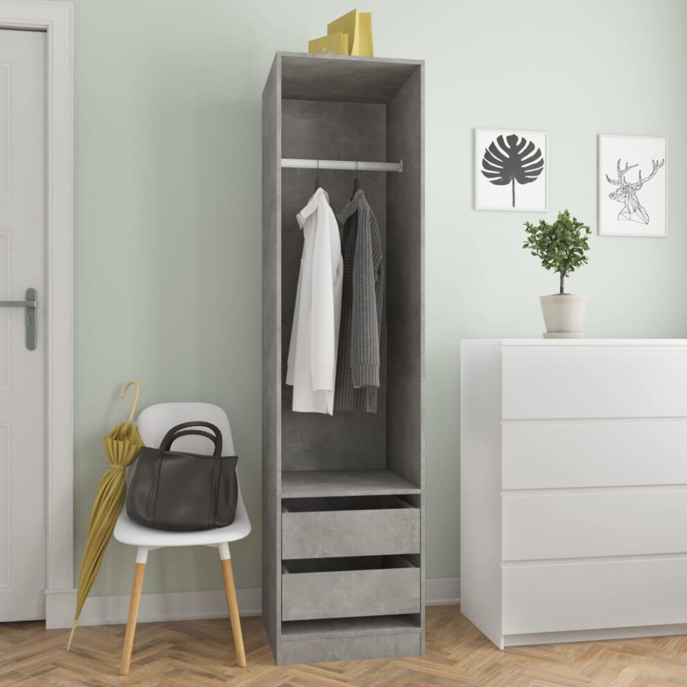 vidaXL Wardrobe with Drawers Engineered Wood Concrete Grey Wardrobe Hanger
