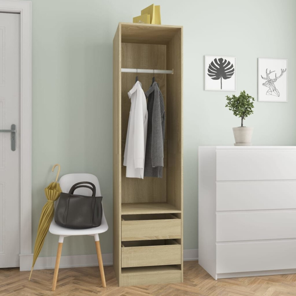 vidaXL Wardrobe with Drawers Engineered Wood Sonoma Oak Clothing Hanger Shelf