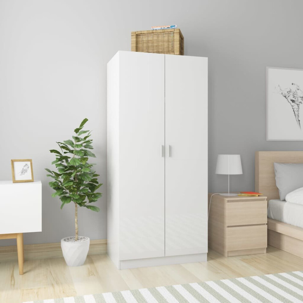 vidaXL Wardrobe High Gloss White Engineered Wood Clothing Hanger Organiser