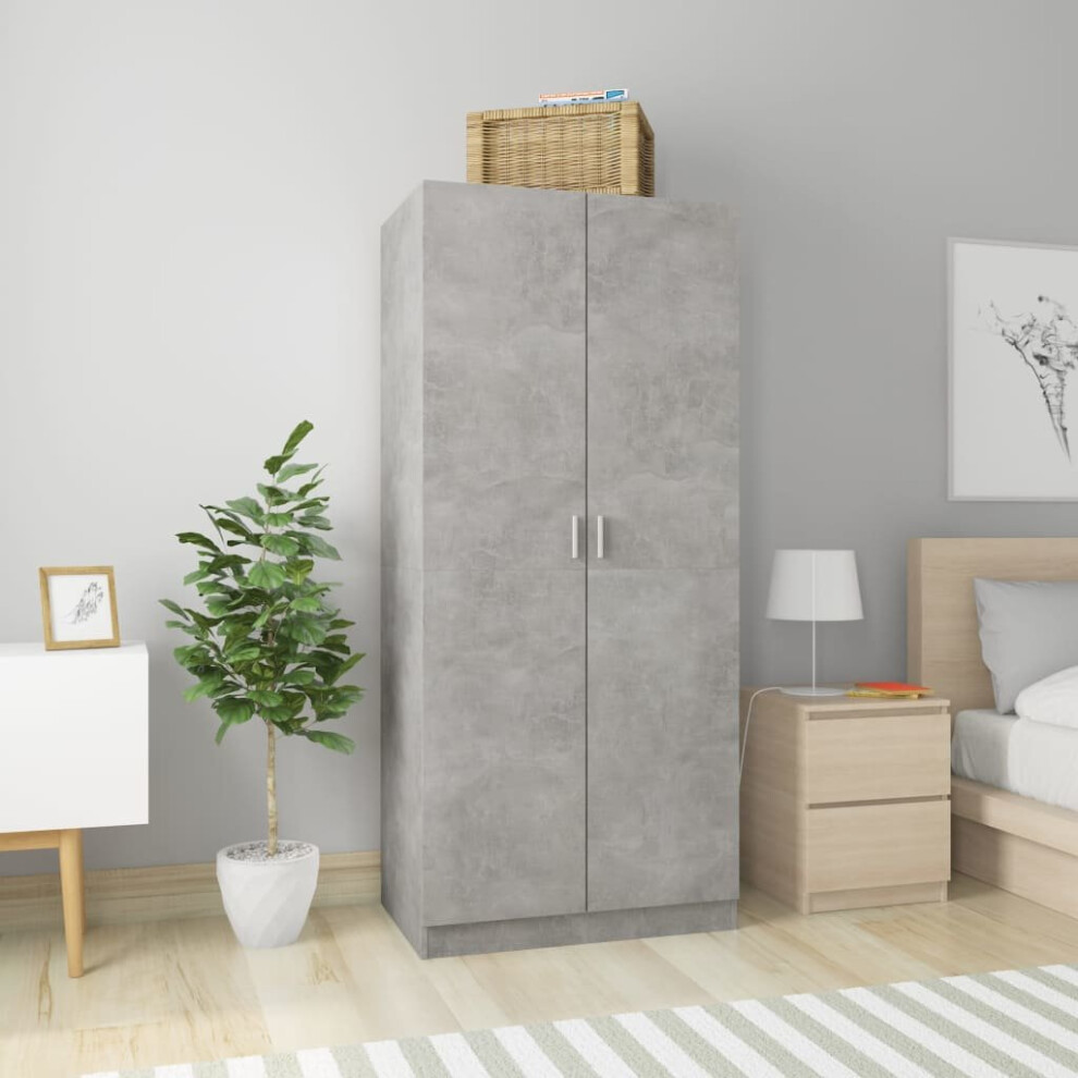 Vidaxl Wardrobe Concrete Engineered Wood Clothing Shelf Hanger Organiser Grey