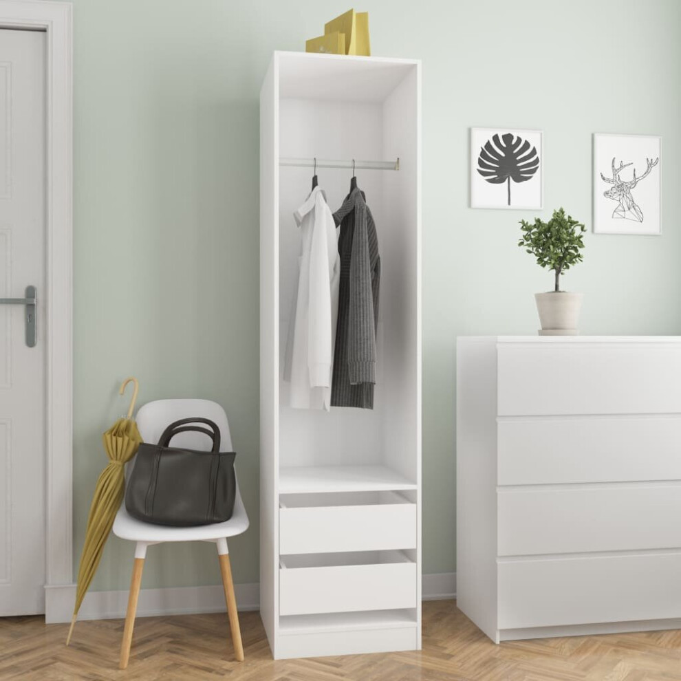 vidaXL Wardrobe with Drawers Chipboard 50cm White Clothing Cabinets Storage