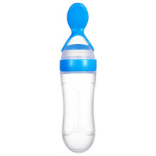 (Blue) Squeeze Feeding Safe Baby Silicone Feeder Rice Cereal Bottle