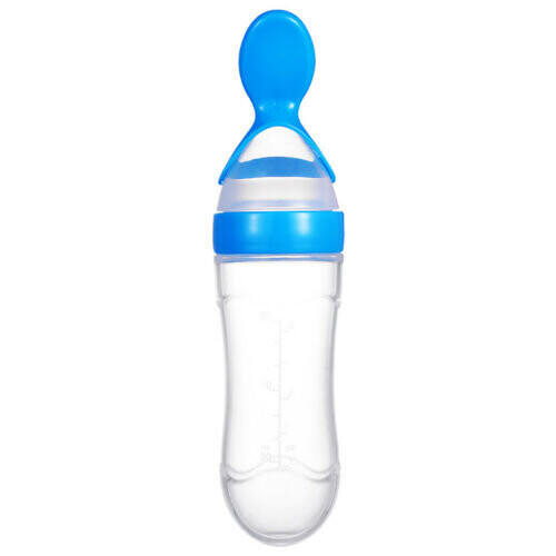 (Blue) Squeeze Feeding Safe Baby Silicone Feeder Rice Cereal Bottle