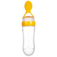 (Yellow) Squeeze Feeding Safe Baby Silicone Feeder Rice Cereal Bottle
