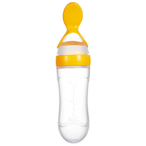 (Yellow) Squeeze Feeding Safe Baby Silicone Feeder Rice Cereal Bottle