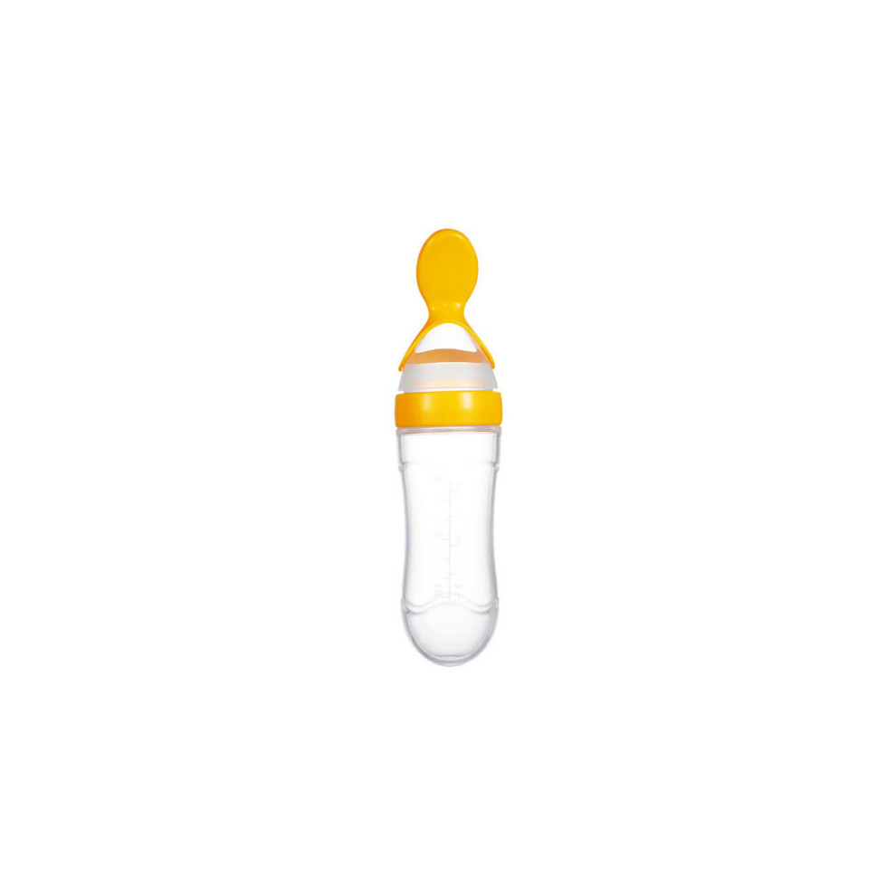 (Yellow) Squeeze Feeding Safe Baby Silicone Feeder Rice Cereal Bottle Yellow Eranpo